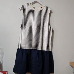 Navy and White Striped Sleeveless Dress